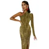 Casual Dresses Metallic Stripes Maxi Dress One Shoulder Trending Metal Print Club BodyCon Streetwear Long Woman Custom Clothing