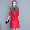 Women's Leather Haining Womens Long Korean Version Of Slim Sheepskin Lapel Large Size Windbreaker Autumn And Winter Coat