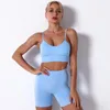 Conjuntos activos 2 piezas Conjunto de gimnasio sin costuras Pantalones de yoga Ropa Sujetador sexy Cintura alta Entrenamiento corto Ropa deportiva Conjuntos de fitness Ropa deportiva Ropa de mujer