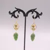 Boucles d'oreilles pendantes S925 en argent sterling feuille de jadéite naturelle femmes porte-bonheur fleur de lotus 56mmL
