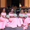 Long Mermaid Off the Shoulder Bridesmaid Dresses African Style Pink Maid of Honor Dresses Wedding Guest dress Formal Party Gown1686