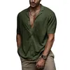 Men's Casual Shirts Loose Cardigan Knit Short Sleeve Solid White Tops Male Knitting Button Up Shirt Men Slim Fit Plain And Blouses