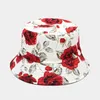 Berets Limited Edition Rose Flower Pattern Double-sided Fisherman Hat Ladies Leisure All-match Sun Outdoor Basin