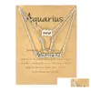 Pendentif Colliers 3Pcs 12 Constellation Collier Astrologie Horoscope Vieil Anglais Signe Du Zodiaque Bijoux Avec Mes Carte Pour Femmes Filles Dhnra