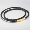 Choker Man-made Leather Necklace For Men Boys Black Brown Color Braided Rope Chain Stainless Steel Push Clasp Cool Jewelry LUNM40