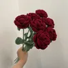 Fleurs décoratives 1Pc Rose Artificielle Simulé À La Main Bricolage Imitation Fleur Fini Crochet Tricot Maison Bouquet Décoration Cadeaux