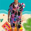 Erkek Trailtsits Yaz Hawaii Gömlek Seti Hindistan Cevizi Ağacı Grafik Baskılar Turndownprint Giyim Giyim Tropikal Moda Tasarımcısı