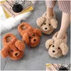 Home Shoes Lifelike 3D Teddy Dog Women Men Plush Slippers Winter Warm Soft Sole Couples Ladies Indoor Bedroom Slip On Fur Slides Dro Dhl6L