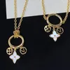 Designer Jewelry Set Women 18K Gold Plated Necklace Bracelet Earrings Hollowed Out Letter Pendant Gold Chain Party Headdress