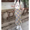 ヒップミディスカートサマーローウエスト格子縞のラップボディボディーコンベーシックハラジュクセクシーなスカート韓国スタイルの女性服