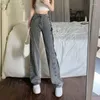 Kvinnors jeans rök grå pantalon vintage mujer sommar lösa breda ben byxor koreansk modeband långt rak streetwear