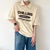 T-shirt da uomo SYUHGFA Estate Trendy Maniche corte Stile coreano Streetwear Moda Lettera Stampa Risvolto Tee Allentato Casual Top in cotone