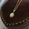 Colares com Pingente de Prata Esterlina 925 Banhado a Ouro 14K Opala Incrustado de Zircônio Retro Anel Colar com Pedra Preciosa Moda Francesa Conjunto de Jóias da Moda Presente para Menina 230801