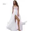 Abiti casual Boho Abito da sposa Scoop A-Line Appliques Chiffon Sposa Abito con spacco alto su misura Vestido De Noiva