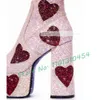 Buty różowe platformę brokatową kostki kobiety piękne czerwono -serce naklejki wysokie obcasy buty buty damskie mody mody sukienki botki 230801