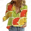 Blusas Femininas 2023 Primavera e Outono Camisa de Manga Longa Frutas Impressão 3D Personalizada Casual Polo Gola Cardigan Top