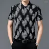 Camisas casuais masculinas verão em camisa vintage masculina manga curta botão estampado gola virada para baixo seda gelo solto algodão moda tops