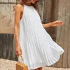 Casual Dresses 2023 Spring/Summer Foreign Trade Style Sleeveless Large Fold Lace Up Dress Cross Border Europe And America