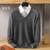 Men's Sweaters Autumn And Winter High-Quality Mink Wool Sweater Men Pullover Round Neck Long-Sleeved Bottom Knitted Cashmere V-Neck Large