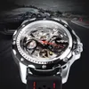 Horloges WINNAAR Sport Outdoor Automatisch Horloge voor Heren Lichtgevende Handen Zwart Skeleton Mechanische Horloges Luxe Merk Rubberen Band Klok 230731
