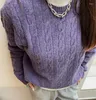 Suéteres de mujer Otoño Invierno pequeño caballo tejido pulóver mezcla de algodón blusa delgada manga larga suéter femenino camiseta de punto púrpura Tops