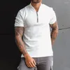 メンズTシャツ半袖ポロシャツzipp v-neck tシャツファッションカジュアルソリッドスリムフィットティートップ2023夏のtシャツ男性服