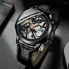 Нарученные часы Ailang 2023 Fashion Business Waterpronation Luminous Black Leather Strap Men's Watches Steampunk Автоматические механические часы 8653