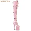 Boots Pink 12-23cm الكعب العالي حجم الإبزيم التعديل مستدير راقصة الراقصة الأزياء المثيرة أداء المدرج لأحذية الفخذ 230801