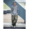 Herrtröjor American Streetwear Fashion Vintage Hip Hop Stripe Pullover Tröja Male Shoulder Drop Loose Knitwear