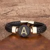 Pulseras con dijes Az letra inicial pulsera para hombres 26 Zircon negro trenzado cuero cuerda cadena brazaletes hombre regalos 230731