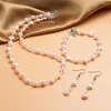 Halsband örhängen set naturligt sötvatten pärlarmband färgade pärlor juvelär kärlek önskan för kvinnliga flickor gåvor