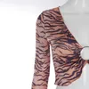 Urban Sexy Dresses Women's Tiger Stripe Circular Ring Exposed Navel Empire Long kjol