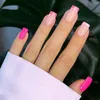 Unghie finte 24 Pz/scatola Simple Pink Shinny Fake French Square Head Nail Tips Full Cover Press On Wearable Manicure fai da te