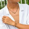 Collana Orecchini Set KunJoe Semplice Imitazione Perla Pelle Cera Corda Catena Girocollo Bracciale Per Uomo Punk Regolabile Gioielli Collo Casual