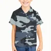 Men's Casual Shirts Camouflage Pattern Children Kid Boy Summer High Quality Hawaiian Shirt 3D Short Lapel Sleeve Hawaii Beach Party