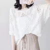 Vrouwen Blouses Vintage Casual Katoen Hollow Lace Shirt Vrouwen 2023 Dunne Batwing Mouw Witte Blouse O-hals Shirts Zomer Tops 27910