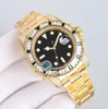 Full Gold Watches Designer Wristwatch Man Watch 41mm Mens Watchs Rainbow Bezel Black Dial 2836 Movement Stainless Steel Waterproof 300ft/100 meter Classic Style-01