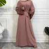 Ubrania etniczne letnie sukienki na imprezę dla kobiet solidny kolor koronkowy sukienka z zamkiem z długim rękawem Kaftan Abayas muzułmański Dubai suknie Maroko
