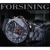 Orologi da polso Forsining Calendario a tre quadranti Acciaio inossidabile Uomo Orologi da polso meccanici automatici Top Brand Luxury Military Sport Orologio maschile 230731