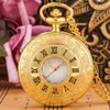 Pocket Watches Luxury Noble Golden Quartz Watch Lady Exquisite Roman Numeral Dial Men Durable Chain Alloy Necklace Pendant Gifts For Mom