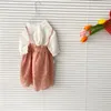 Clothing Sets Summer 2023 Baby Girls Cotton Clothes Infant Fashion Long Sleeve Floral Shirt Solid Color Lace Suspender Skirt 2