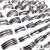 Band Rings Wholesale 100Pcs/Lot Mens Womens Ring Black Stripe Stainless Steel Fashion Jewelry Party Favor Gifts Mix Sizes Drop Delive Dhvcc