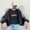 High Street Original Herrenjacken, kurze Jacken, schwarze plissierte Nylon-Imitat-Wachsleder-Bomber-Reißverschluss-Baumwolljacke für Herren