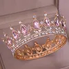 Fashion Luxury Circle Pink Crystal Queen Crowns Full Round Tiara nuziale per la festa nuziale Accessori per capelli con strass da donna X0625264C