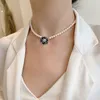 Pendant Necklaces Trendy Imitation Pearl Necklace Vintage Chokers Gold Color Black White Flower Party Jewelry French For Women Gift Drop