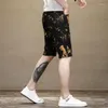 Men's Jeans Summer Shorts Black Stretch Slim Fit Printing Desinger Denim Knee Length Pants Streetwear Casual 2023