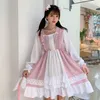 Casual Dresses Japanese Woman Dress Lolita Style Contrast Color Patchwork Ruffles Robe Femme Lace Sweet A-Line 2023 Vestidos de Mujer