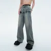 Mens Jeans Fewq Cingulum Kryddat nisch Desing Hög Stret Solid Color Male Denim Trousers Autumn Stylish Pants 24B3226 230731