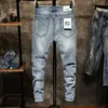 Jeans da uomo Jeans strappati Uomo Skinny Light Blue High Street Style Jeans maschili Elasticità Slim Fit Sfilacciati Pantaloni da uomo casual Pantaloni Biker Jeans 210318 Z230801