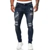 Herenjeans Fashion Street Style Ripped Skinny Jeans Mannen Vintage wash Effen Denim Broek Mens Casual Slim fit potlood denim Broek 230731